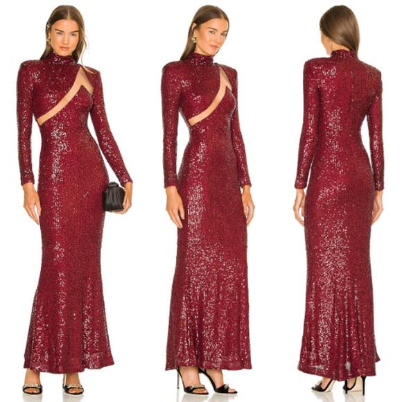 Michael Costello X Revolve Houston Gown Women's Size S Burgundy Formal - Picture 1 of 12